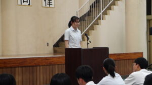 入所式でのフロンティア科生徒代表挨拶